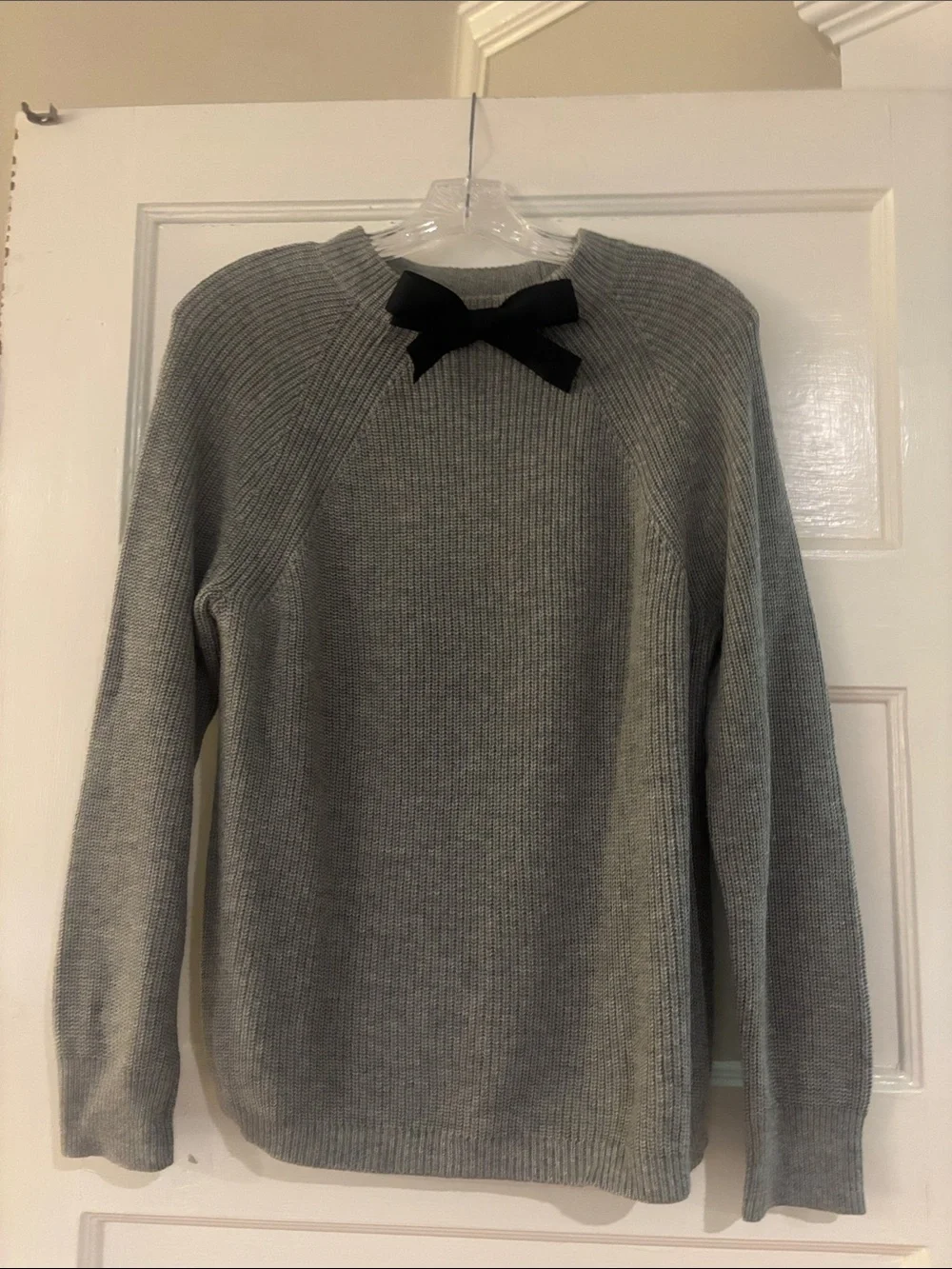 J. Crew Grey Crewneck Sweater with Black Bow